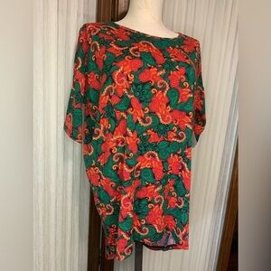 Lularoe Irma - Green Red Paisley Print Tunic Top - Size XS - NWT
